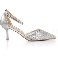 MODISHION Women's Elegant Pointed-Toe Heels with Adjustable Ankle Strap in Silver | Size: 5