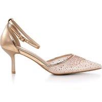 MODISHION Women's Elegant Embellished Pointed-Toe Heels with Adjustable Ankle Strap in Rose Gold | Size: 4