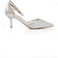 MODISHION Women's Elegant Embellished Pointed-Toe Heels with Adjustable Ankle Strap in Silver | Size: 7