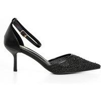 MODISHION Women's Elegant Embellished Pointed-Toe Heels with Adjustable Ankle Strap in Black | Size: 6