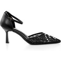 MODISHION Women's Elegant Pointed-Toe Heels Pumps with Adjustable Ankle Strap in Black | Size: 6