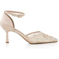 MODISHION Women's Elegant Pointed-Toe Heels Pumps with Adjustable Ankle Strap in Beige | Size: 6