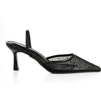 MODISHION Women's Elegant Slingback Pointed-Toe Heels with Elastic Strap in Black | Size: 7