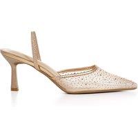 MODISHION Women's Elegant Slingback Pointed-Toe Heels with Elastic Strap in Light Beige | Size: 7