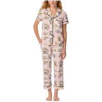 Kate Spade New York Women's Short Sleeve Shirt & Trouser Pyjama Set In City Stoll Design | Size: Small