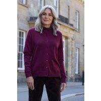 WoolOvers Women's Cashmere & Merino Classic Crew Neck Cardigan in Plum | Size: Medium