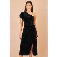 Yumi Women's Velvet One Shoulder Midi Dress in Black | Size: 12