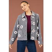 Yumi Women's Embroiderd Daisy Fleece Jacket in Grey | Size: 12