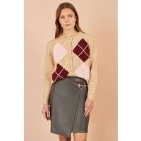 Yumi Women's Argyll Knitted Cardigan in Beige | Size: S/M
