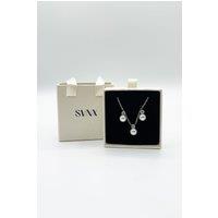SVNX Women's Large Pearl Diamante Earrings & Necklace Set - Gift Boxed in Silver