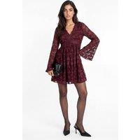 Lovedrobe Women's Floral Burnout Lace Detail Long Sleeve Mini Dress in Grape | Size: 16