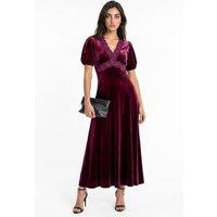 Lovedrobe Women's Short Sleeve V Neck Lace Trim Velvet Midaxi Dress in Grape | Size: 18