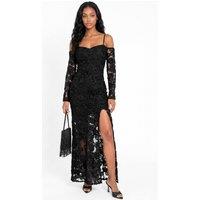 Maya Deluxe Women's Cold Shoulder Floral Mesh Maxi Dress in Black | Size: 8
