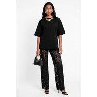 Maya Deluxe Women's Floral Lace High Waist Trousers in Black | Size: 12