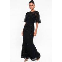 Maya Deluxe Women's Floral Embellished Angel Sleeve Maxi Dress in Black | Size: 6