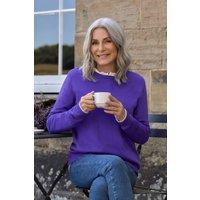 WoolOvers Women's Cashmere & Merino Crew Neck Knitted Jumper in Violet | Size: Large