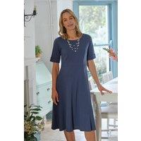 WoolOvers Women's Textured Fit & Flare Dress in Navy | Size: 8