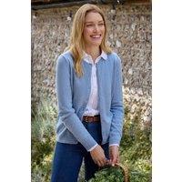 WoolOvers Women's Cashmere & Merino Classic Crew Neck Cardigan in Mid Blue | Size: Small