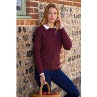 WoolOvers Women's Cashmere Merino Cable Crew Neck Jumper in Dark Red | Size: Medium