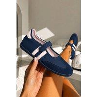 Love Lemonade Women's Comfort Mary Jane Padded Footbed Slip On Trainers in Navy | Size: 4