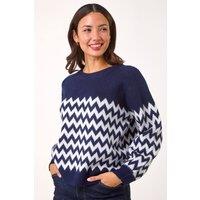 Roman Women's Zig Zag Knitted Jumper in Navy | Size: 14