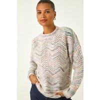 Roman Women's Zig Zag Pointelle Knit Jumper in Light Grey | Size: 14