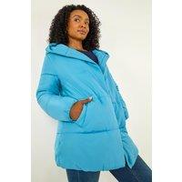 Roman Women's Petite Hooded Quilted Puffer Coat in Blue | Size: 12