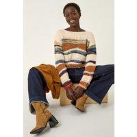 Roman Women's Jacquard Crew Neck Knit Jumper in Brown | Size: 14