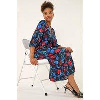 Roman Women's Floral Print Lace Trim Midi Dress | Size: 12