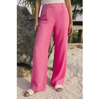 Roman Women's Linen Mix Wide Leg Trousers in Pink | Size: 20