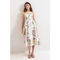 Phase Eight Women's Lucia Linen Blend Square Neck Midi Dress in White | Size: 16