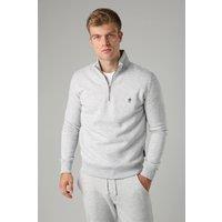 French Connection Men's Cotton Blend Half-Zip Jumper in Light Grey | Size: Large