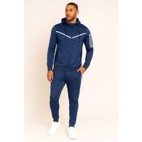 AARHON Men's Contrast Full Zip Hooded Tracksuit in Navy | Size: Medium