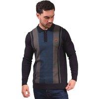 Lambretta Men's AW25 Vintage Panelled Long-Sleeved Polo Shirt in Navy | Size: XL