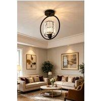 Living and Home Semi Flush Mount Ceiling Light with Crystal Shade in Black