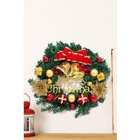 Living and Home D30cm Christmas Artificial Wreath with Xmas Baubles Bells Bow Knots in Red