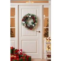 Living and Home 32cm Snow Flocked Christmas Artificial Wreath with Classical Xmas Ornaments in Green