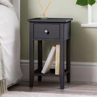 Christow Black Bedside Table Slim Bedroom Nightstand Cabinet Unit 1 Drawer Storage Shelf