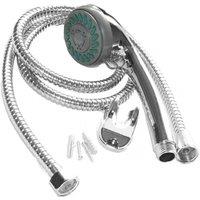 BARGAINS-GALORE 8 Function Shower Head + Hose Fittings & Wall Bracket Chrome Bathroom in Silver