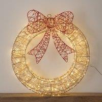 Samuel Alexander 50cm Gold Christmas Wreath with 600 Warm White LEDs, Timer & Red Bow