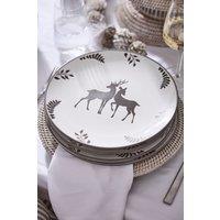 Dibor Set of 4 Grey Stag Serving Dish, Christmas Dinner Plates Dia27cm in White | Size: 4 Pack