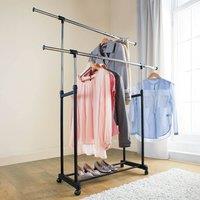 Clarsen Expanding Clothes Rail, Rolling Adjustable Wardrobe Rail in Black