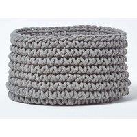 Homescapes Cotton Knitted Round Storage Basket, 37 x 21 cm in Grey | Size: Small