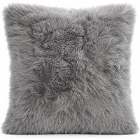 SNUGRUGS Sheepskin Soft Natural Wool Cushion, Cotton Backing, Inner Included in Grey | Size: 40 cm x 40 cm