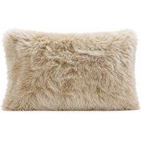SNUGRUGS Sheepskin Soft Natural Wool Cushion, Cotton Backing, Inner Included in Beige | Size: 40 cm x 40 cm