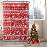 London Boutique Festive Christmas Shower Curtain Waterproof Red Bathroom Curtain