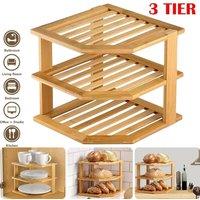 FORGEVIO Bamboo 3 Tier Corner Kitchen Cupboard Shelf in Natural | Size: 0.6m2