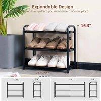 FORGEVIO 3-Tier Expandable Shoe Rack Adjustable in Black | Size: 0.6m2