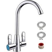 Ventryn Kitchen Mixer Tap Dual Lever Swivel Spout Mono Chrome Sink Taps Faucet in Silver