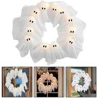 SPETLEK Light Up Ghost Wreath 35cm LED Garland Hanging Decoration in White